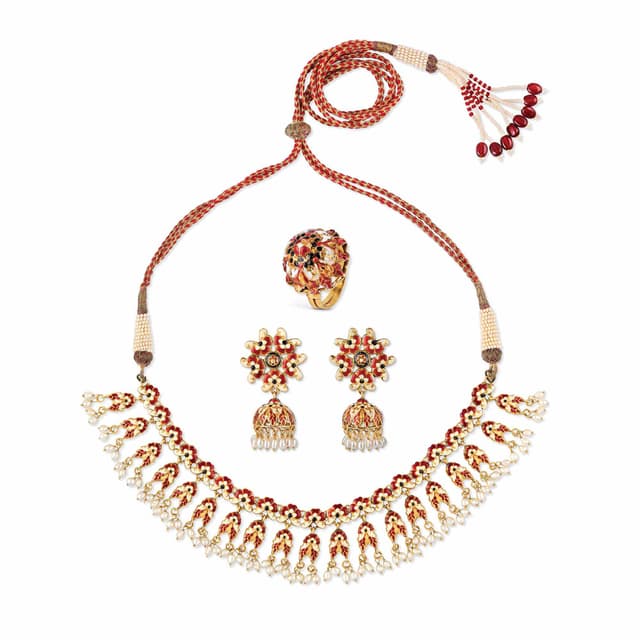A Regal Gold & Double-Sided Meenakari Or Enamelled Set